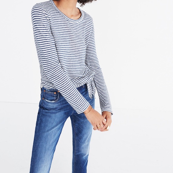 Madewell Soundcheck Side-Tie Tee in Stripe Size XS - Picture 1 of 6